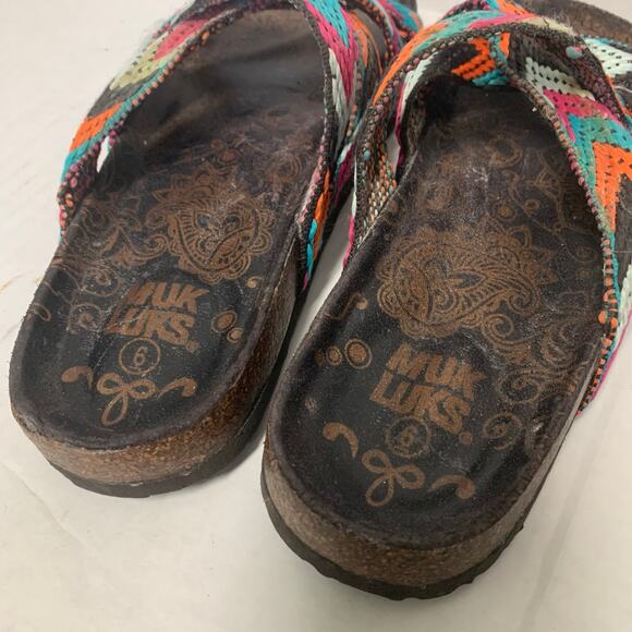 Muk Luks Women's Strappy Woven Chevron Pattern Colorful Slip On Sandals Size 6 - Picture 3 of 5